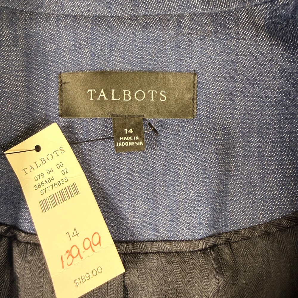 Talbots Denim Blazer Blue Gold Crest Button Tailored Jacket NWT Size 14 - Picture 2 of 11